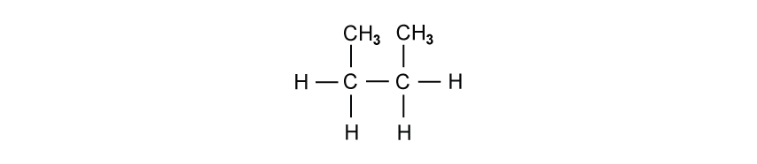 Structural formula of butane, showing a zigzag chain of four carbon atoms with hydrogen atoms attached; two CH3 groups at the ends.