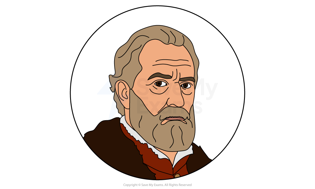 Image of Brabantio from Othello: Illustration of an older man with a grey beard and furrowed brow, wearing a brown coat with a red and white collar, set in a circular frame.