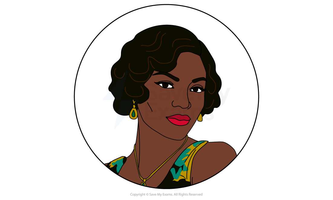 Image of Angel from Blues for an Alabama Sky: Illustration of a woman with short curly hair, wearing a patterned top, gold earrings, and necklace, set in a circular frame.