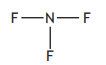 Chemical structure of nitrogen trifluoride showing a nitrogen atom bonded to three fluorine atoms in a trigonal pyramidal shape.