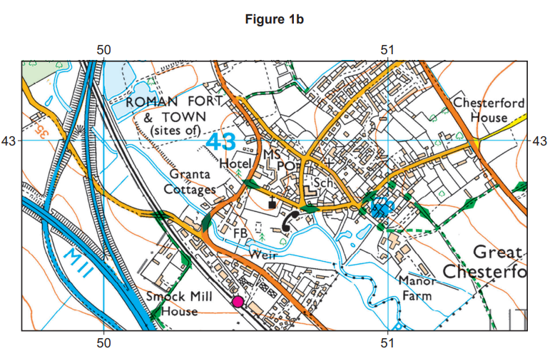 Map detailing Great Chesterford and surroundings, featuring Roman fort sites, M11 motorway, roads, water bodies, and landmarks like hotels and cottages.