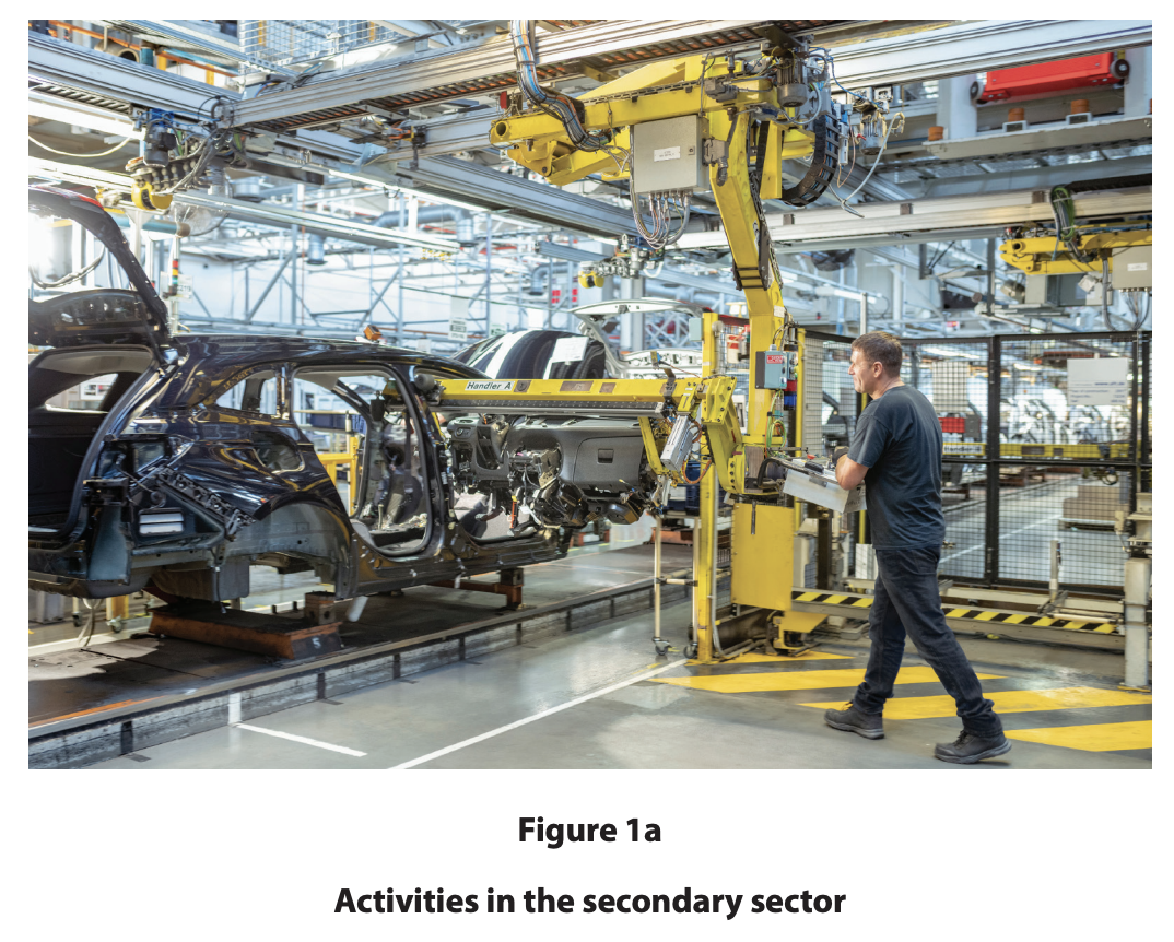 A factory with production line and factory worker.
