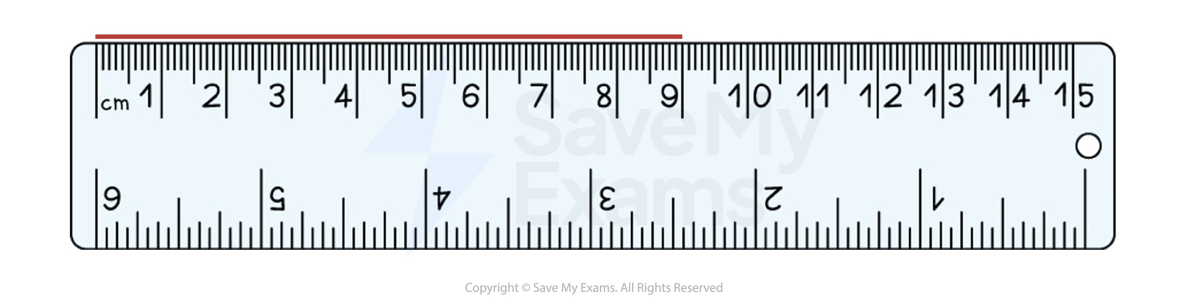 measuring a 9 cm line with a ruler