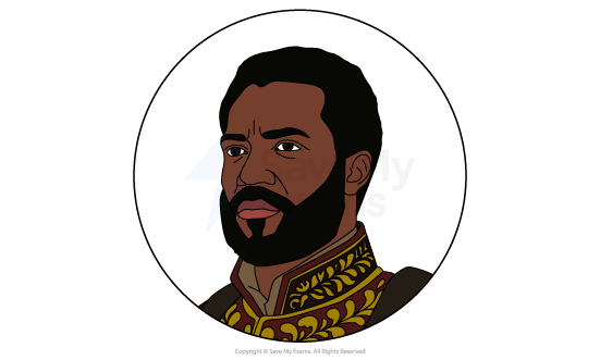 Image of Othello from Othello: Illustration of a man with a beard wearing a decorative military uniform with gold embroidery, set within a circle on a white background.