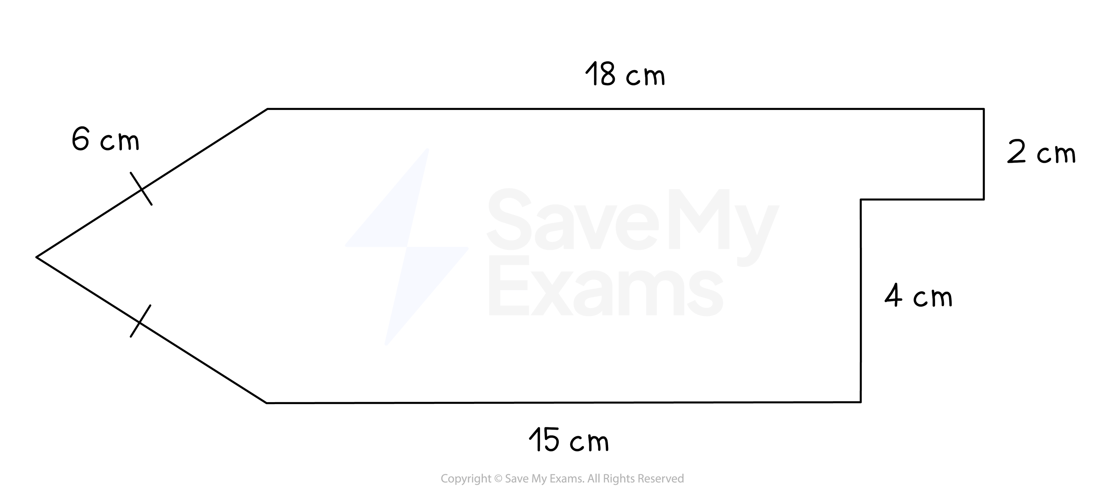 A compound shape made up of rectangles and an isosceles triangle