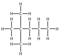 Skeletal formula of 2,3,3-trimethylpentane, showing a branched carbon chain with hydrogen atoms attached.
