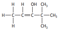 Structural formula of 4-methylpent-2-en-1-ol, showing carbon chain with an alcohol group (OH) and methyl side group, double bond in middle.