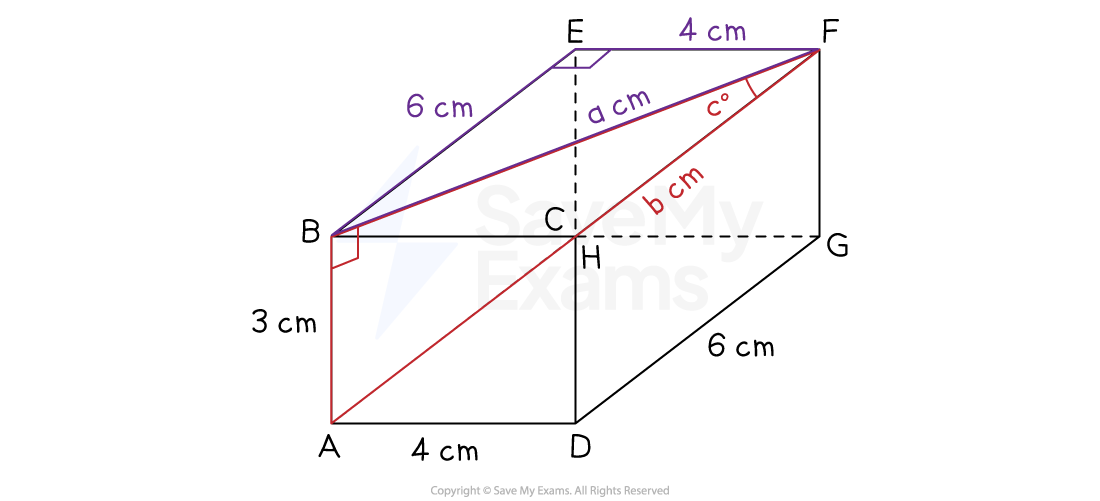 Cuboid ABCDEFGH with a right-angled triangle ABF highlighted and another right-angled triangle BEF also highlighted.