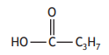 Chemical structure of butyric acid showing a hydroxyl group bonded to a carbonyl carbon, linked to a three-carbon alkyl chain (propyl group).
