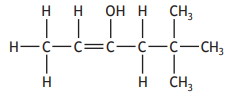 Structural formula of an organic compound with six carbon atoms, hydroxyl group, and single/double bonds, showing hydrogen and methyl groups attached.