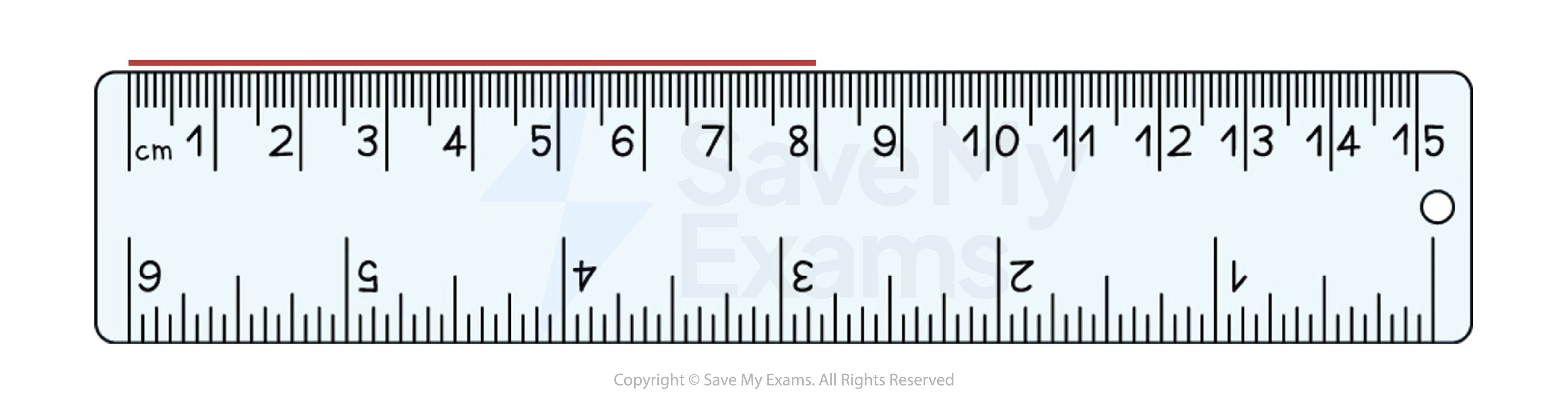 measuring an 8 cm line with a ruler
