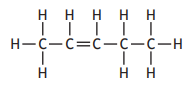Chemical structure of pentene, a five-carbon alkene with a double bond between the second and third carbons, each bonded to hydrogen atoms.