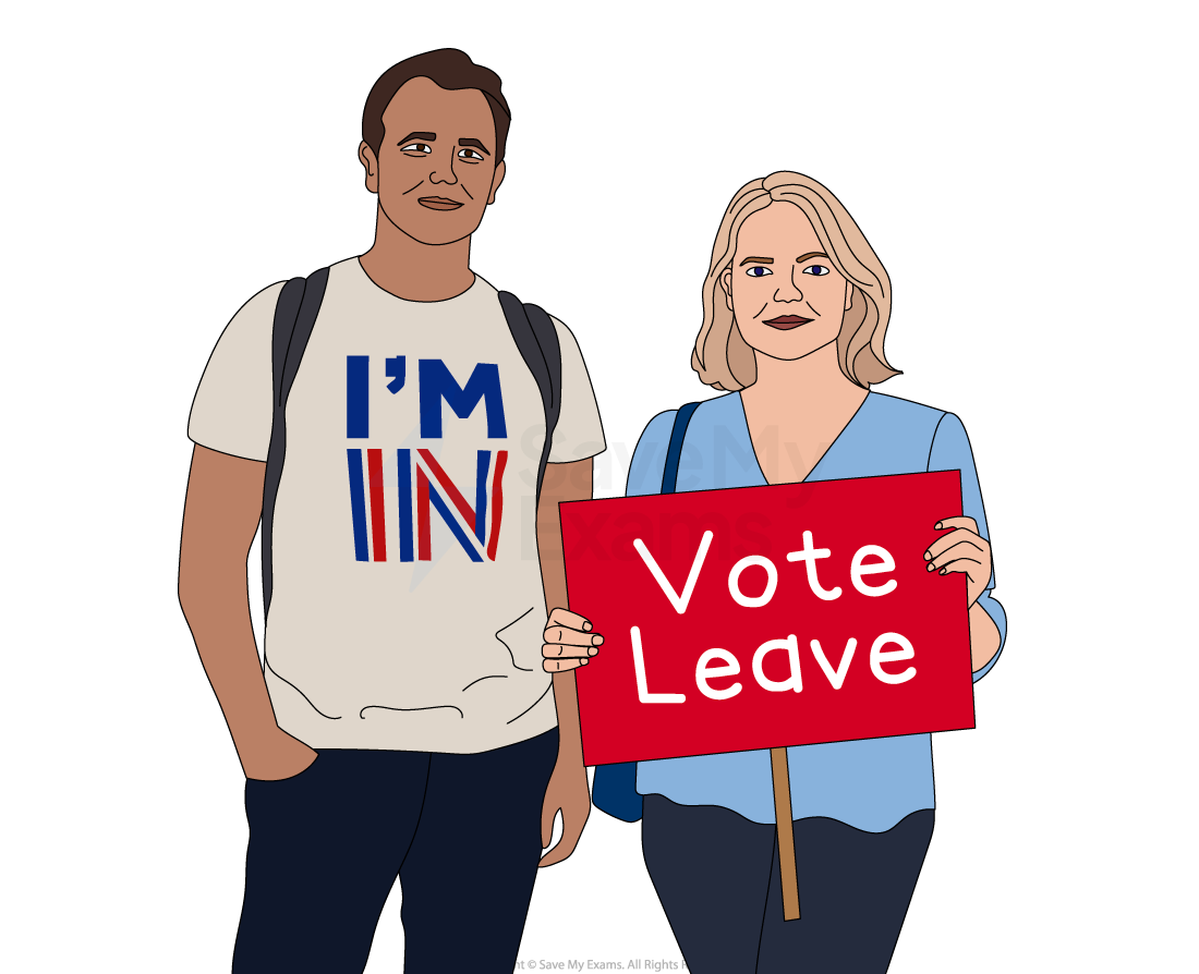 Illustration of two people; one holds a red 