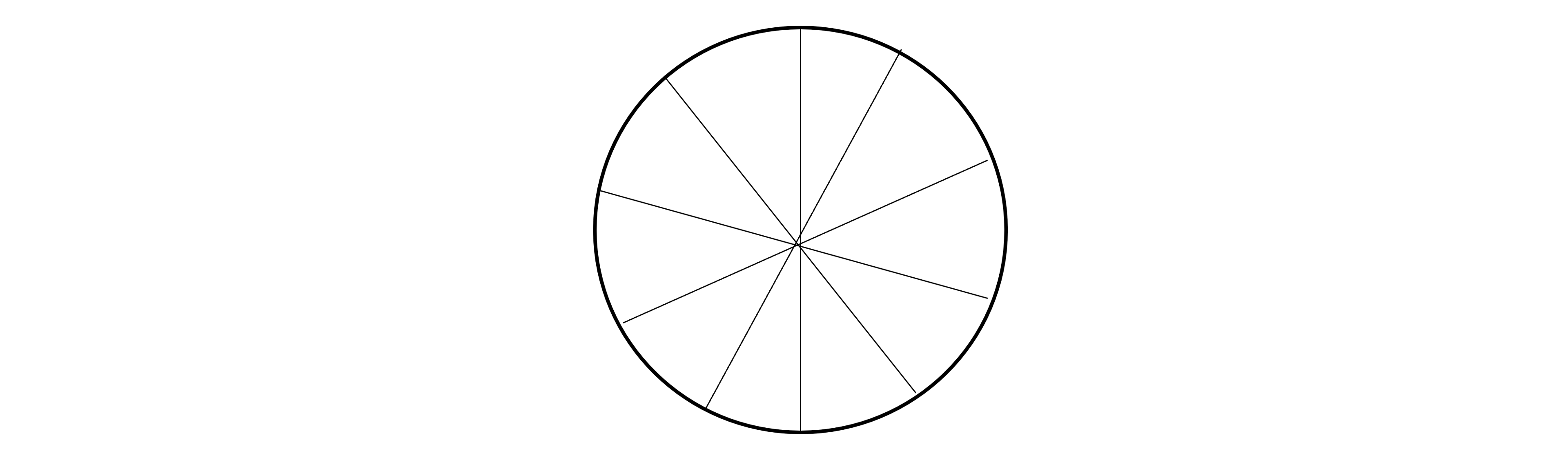 A circle divided into ten equal segments by lines extending from the centre to the circumference, resembling a pie chart without labels or colours.