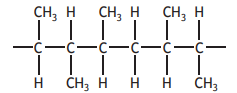 Structural formula of hexane showing six carbon atoms in a chain, with hydrogen atoms attached, representing a saturated hydrocarbon molecule.