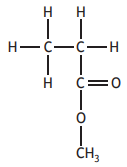 Chemical structure of isobutyl acetate with a main carbon chain, hydrogen atoms, and functional groups including a carbonyl (C=O) and an ester linkage.