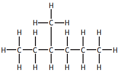 Skeletal structure of 2,2,4-trimethylpentane, showing a carbon backbone with hydrogen atoms bonded. Central carbon with three methyl groups attached.