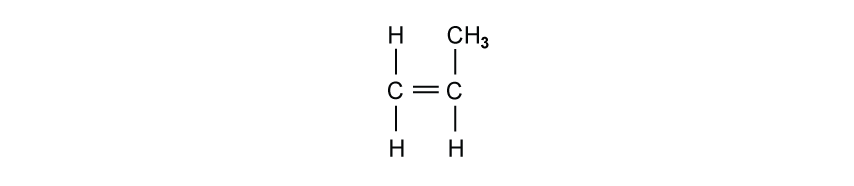 Chemical structure of propene showing two carbon atoms connected by a double bond, with hydrogen and a CH3 group attached.