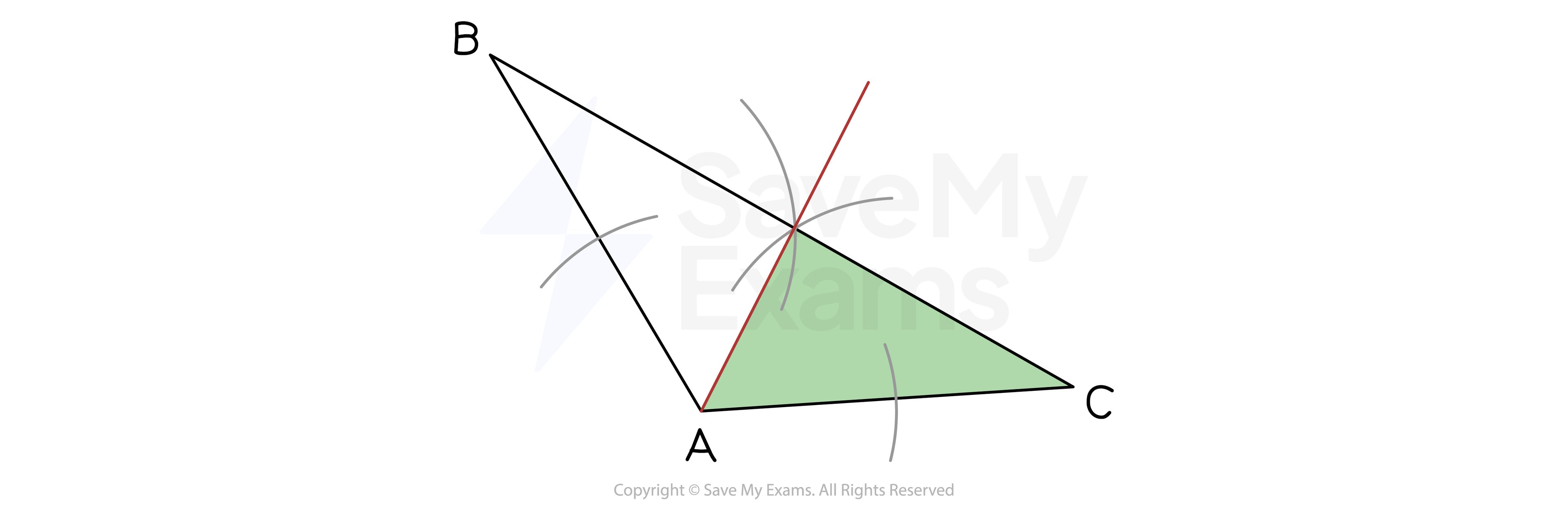 General Triangle ABC with angle bisected & shaded, IGCSE & GCSE Maths revision notes