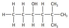 Structural formula of 3-methylbutan-2-ol, showing a four-carbon chain, a hydroxyl group on the second carbon, and a methyl group on the third carbon.