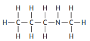 Chemical structure of ethylamine, showing a chain of two carbon atoms bonded to hydrogen with an amino group (-NH2) attached to one carbon.