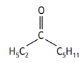 Chemical structure of butanone showing a central carbon double-bonded to oxygen, connected to ethyl (C2H5) and pentyl (C5H11) groups.