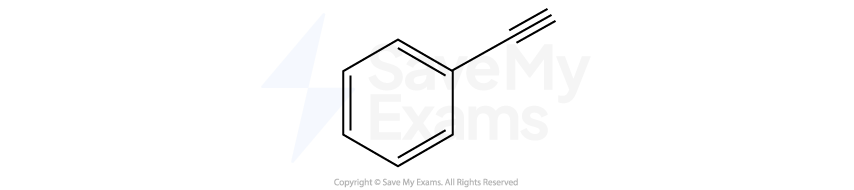 Chemical structure of phenylacetylene, featuring a benzene ring attached to a linear triple bond extending outward.
