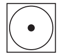 A black dot centred within a circle, which is inside a square, representing a simple geometric design.