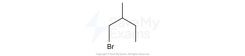 Chemical structure of bromopropane showing a three-carbon chain with a bromine atom attached to the first carbon.