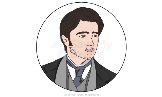 Image of Arthur Kipps from The Woman in Black: Illustration of a man in Victorian-era attire with dark hair, wearing a black coat, white shirt, grey waistcoat, and cravat, inside a circle frame.