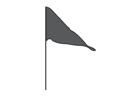 Black flag illustration on a white background, waving to the right, attached to a vertical pole.