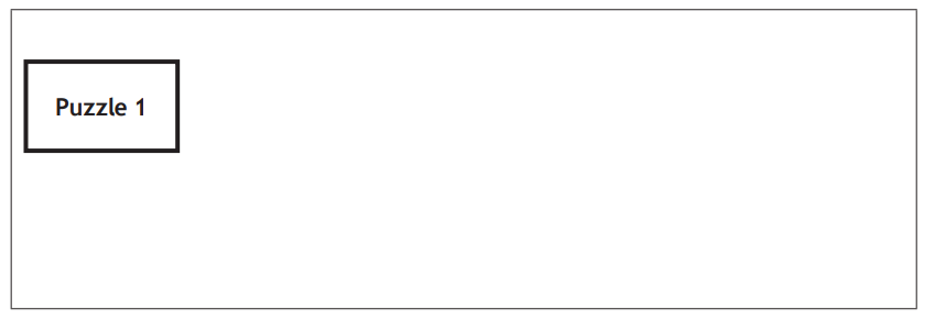White rectangle with a smaller outlined box on the left, containing the text "Puzzle 1" in black. The rest of the rectangle is blank.