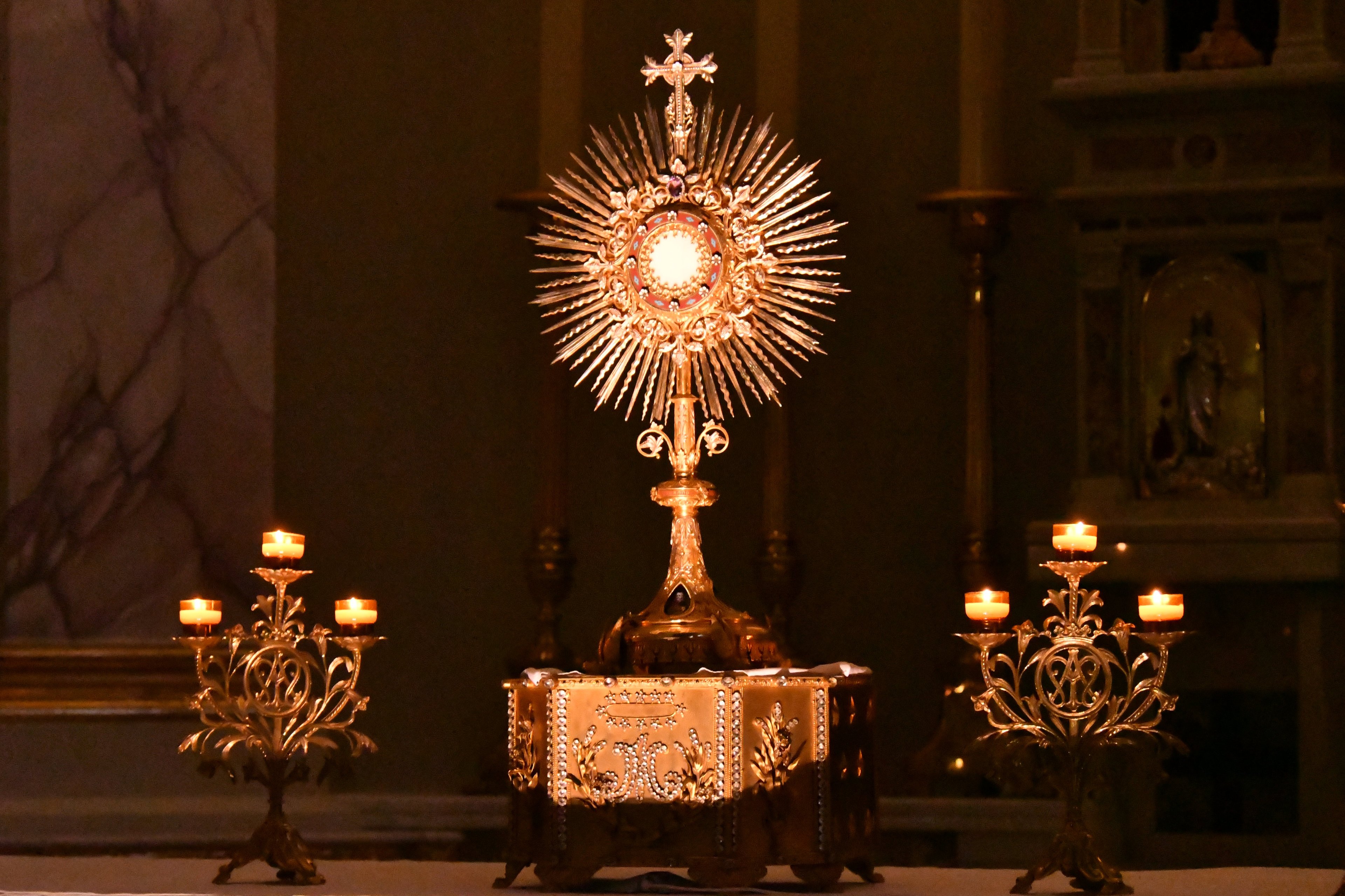 A monstrance containing the Blessed Sacrament for Benediction