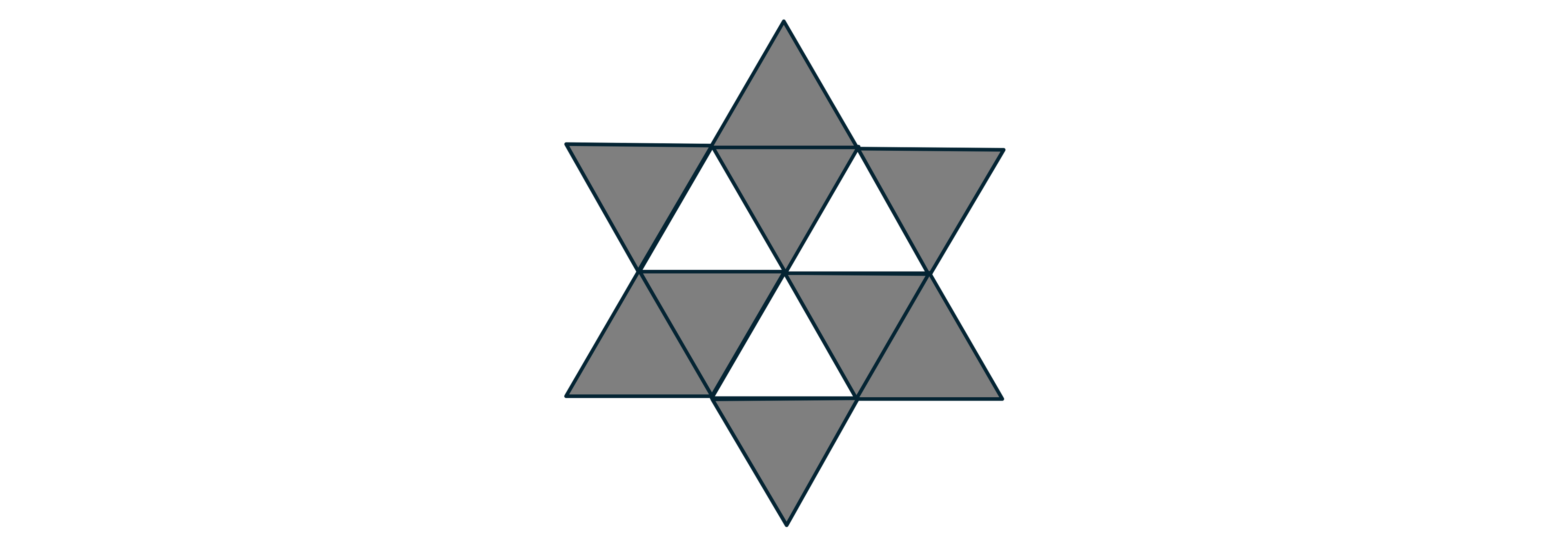 Hexagram composed of interlocking grey and white triangles on a white background, forming a symmetrical star pattern with a central white triangle.