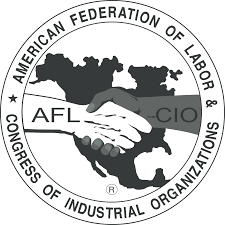 Logo of the American Federation of Labor and Congress of Industrial Organizations showing two shaking hands over a map silhouette.