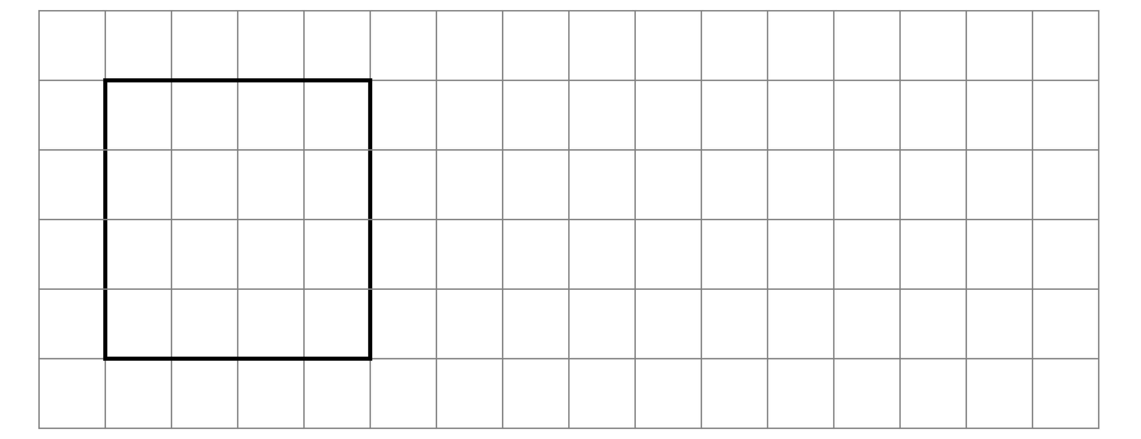 Black rectangle drawn on a 10x6 square grid, positioned in the top left corner, spanning four squares in height and two in width.