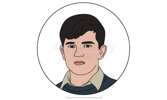 Image of the character of Ian from the play Sailmaker: he is a young man with dark hair wearing a beige collared shirt and dark sweater, set within a circular frame against a white background.