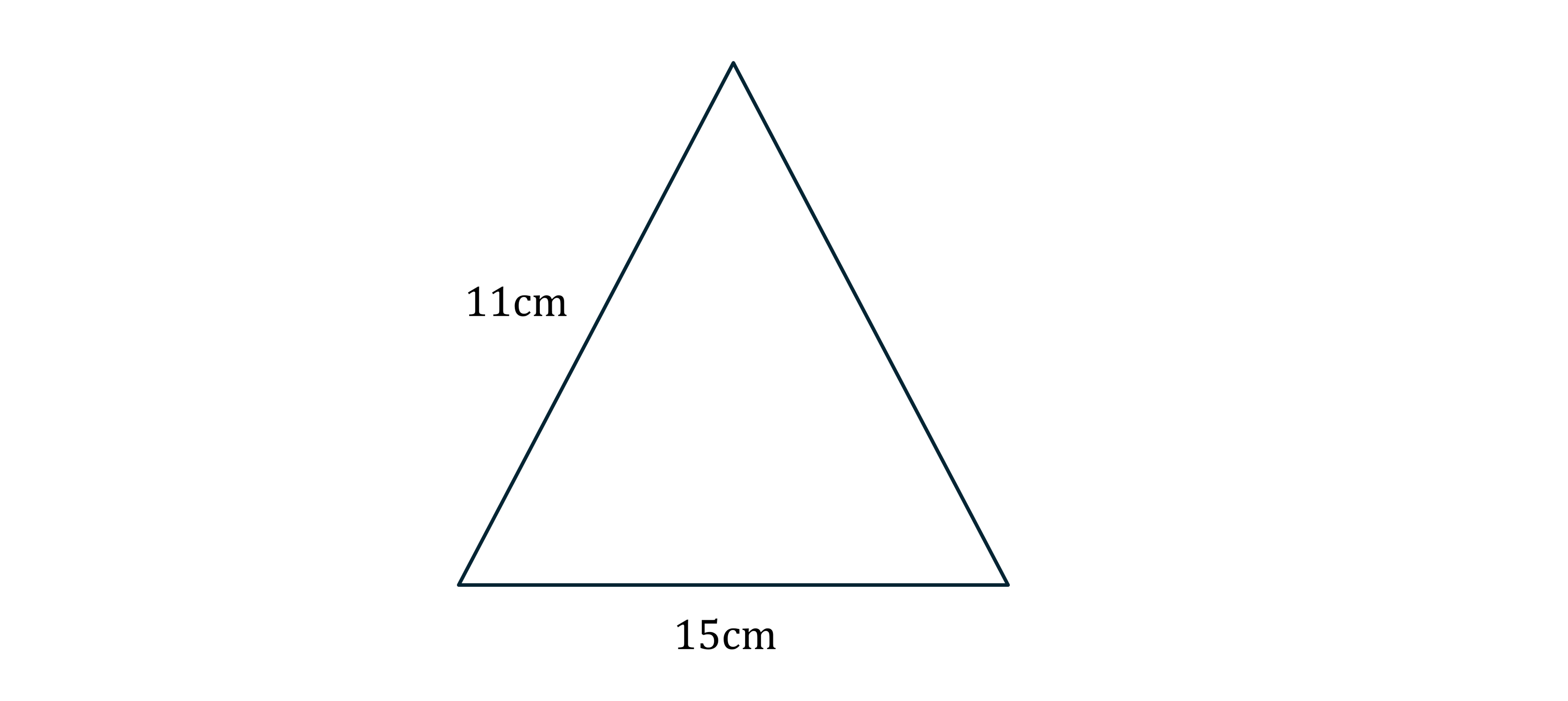 Triangle with two sides measuring 11cm and the base 15cm, outlined in black on a white background.