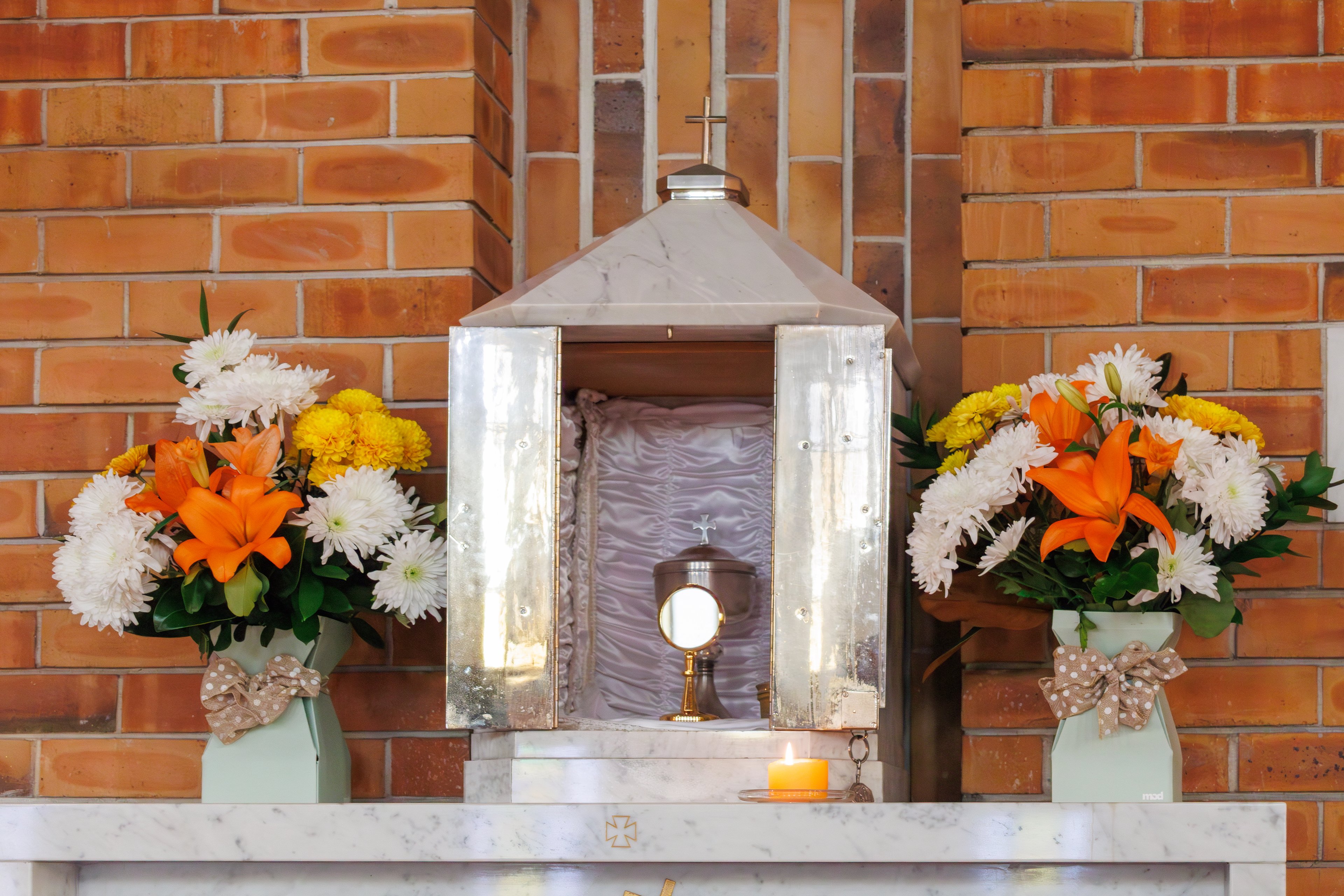 Open tabernacle containing the Blessed Sacrament