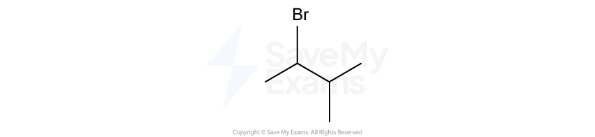Chemical structure of 2-bromopropane, showing three carbon atoms with a bromine substituent on the second carbon and hydrogen atoms implied.