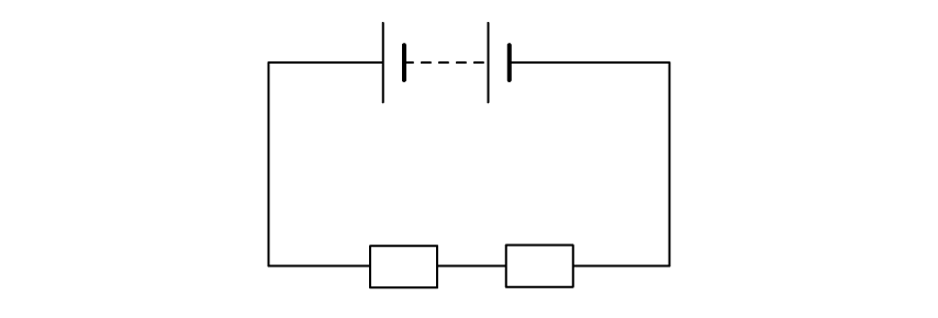 A series circuit containing a battery and two fixed resistors.
