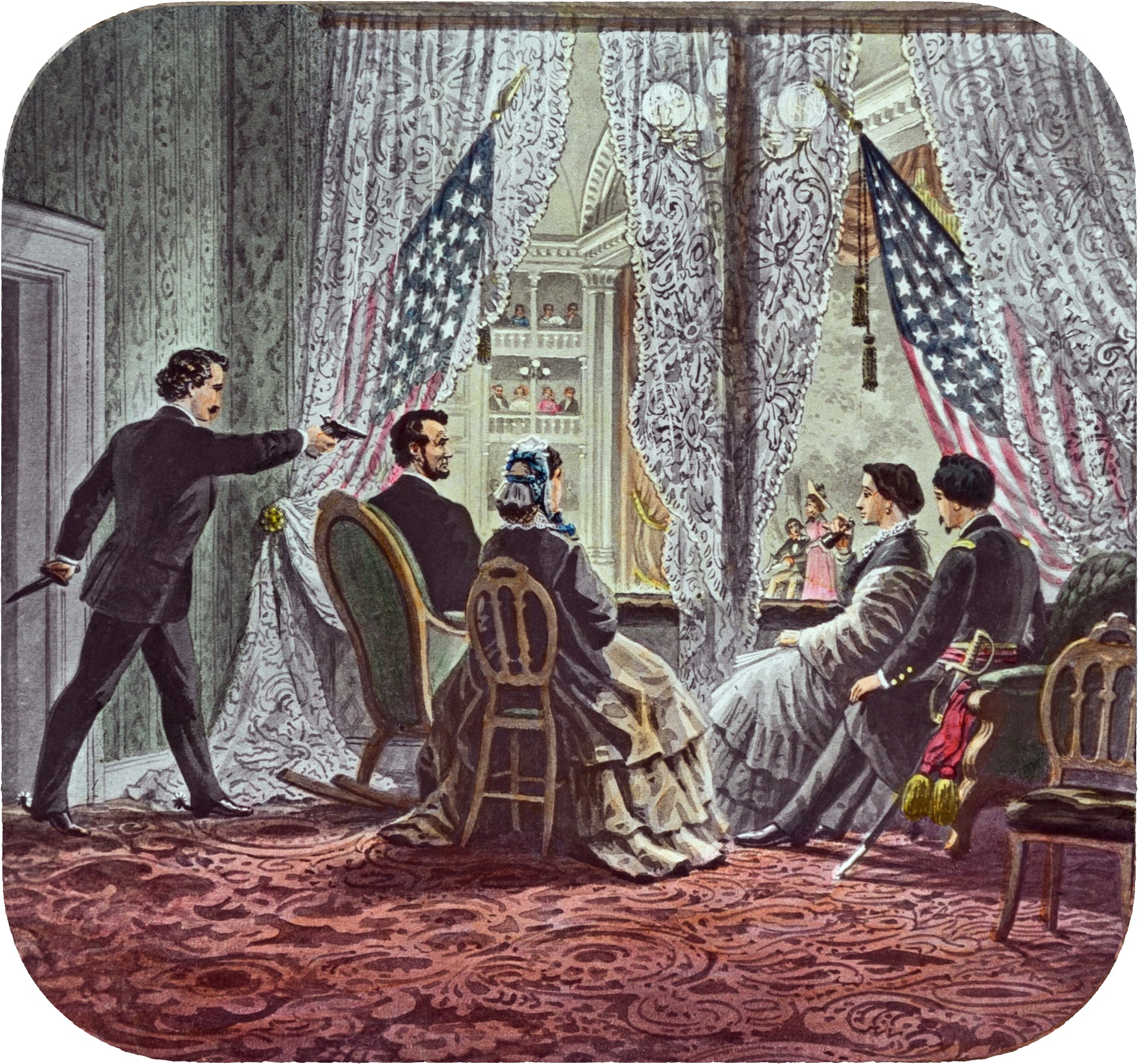Painting of the assassination of President Lincoln By Adam Cuerden - Heritage Auctions, Public Domain