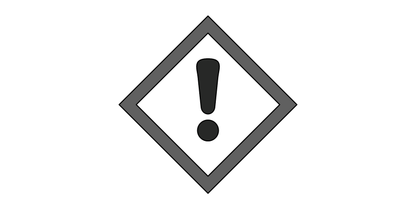 Red diamond with black exclamation mark, symbolising a hazard warning for health risks or general caution.