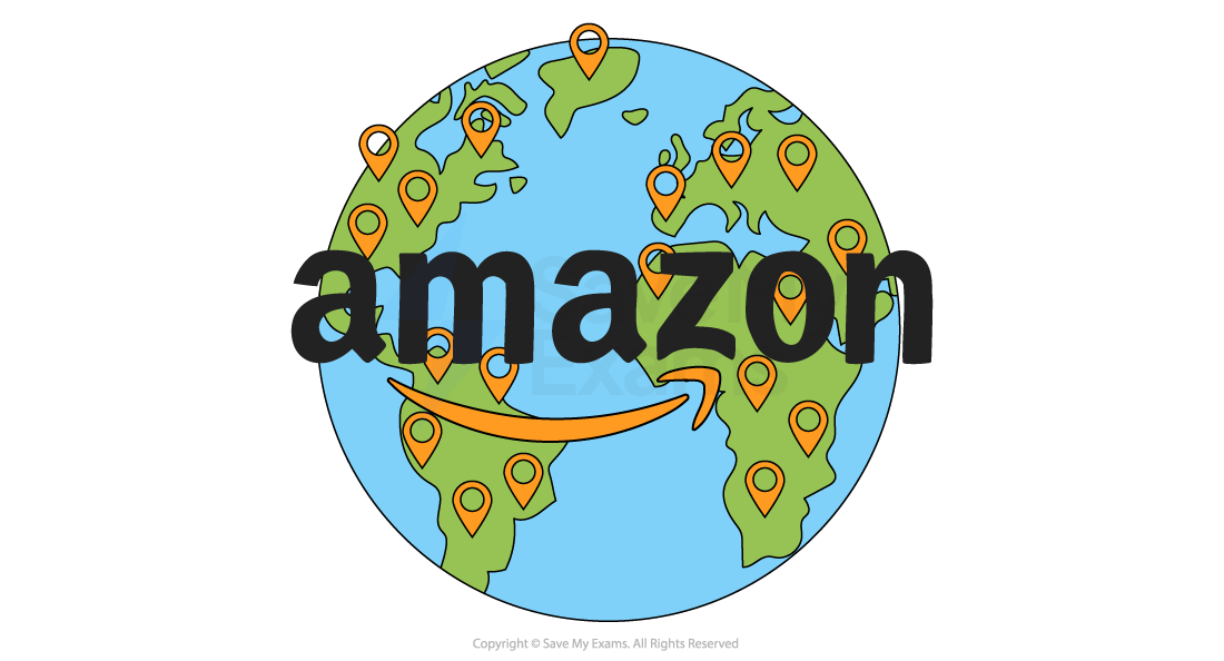 Shopping trolley with an Amazon logo on a map, representing e-commerce or online shopping across different geographical locations.