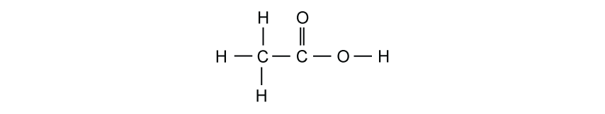 Displayed structural formula of ethanoic acid: left carbon has three C–H bonds and one C–C bond; right carbon has C–C, C=O double bond, and C–O–H.