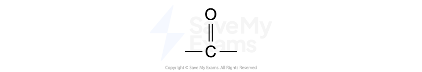 Chemical structure showing a carbon atom double-bonded to an oxygen atom and single-bonded to two other atoms, indicating a carbonyl group.