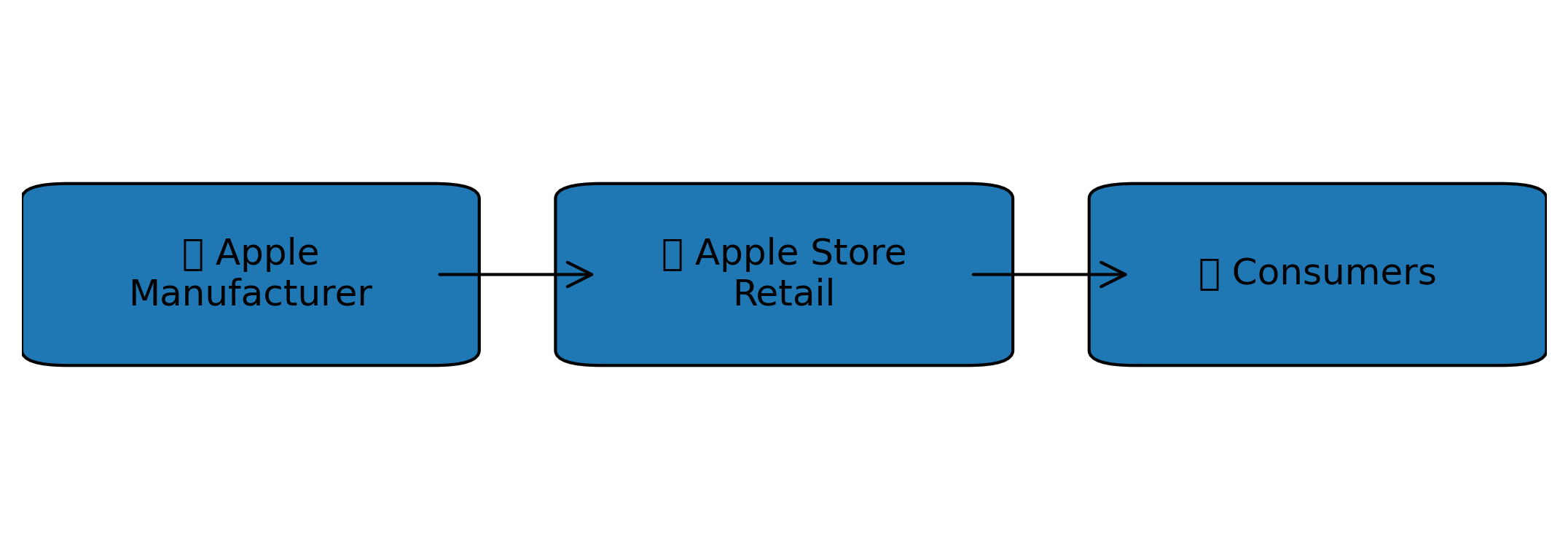 Flowchart showing product flow from Apple manufacturer to Apple Store retail, ending with consumers, illustrated with blue rectangles and arrows.