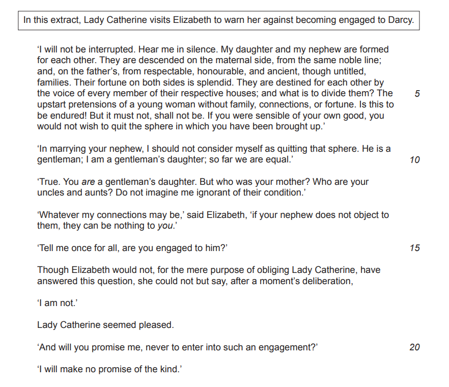 Extract of dialogue between Lady Catherine and Elizabeth. Lady Catherine warns against engagement to Darcy. Elizabeth asserts her independence.