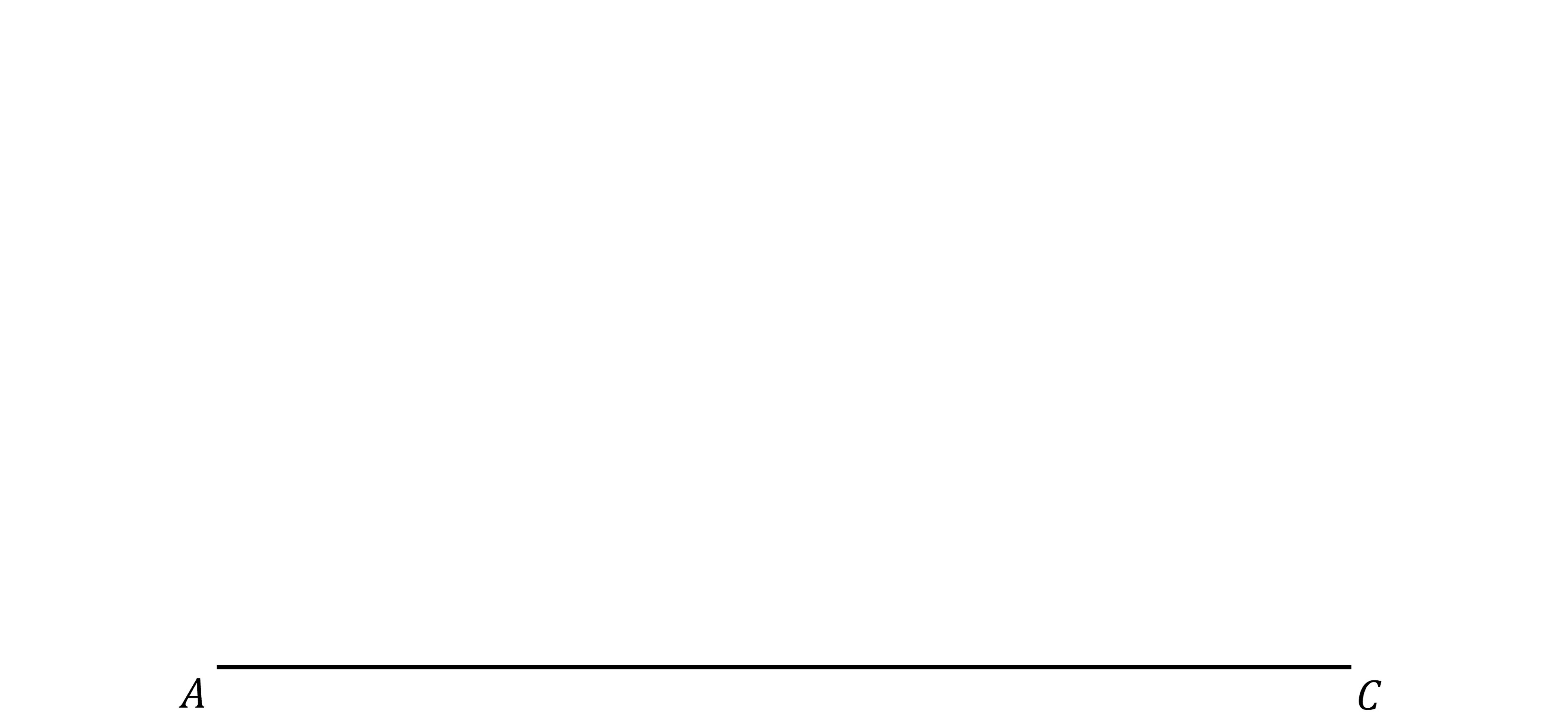 A horizontal line with endpoints labelled A on the left and C on the right, on a white background. The line is thin and black.