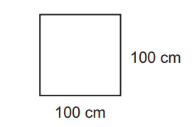 Square with sides each measuring 100 cm.